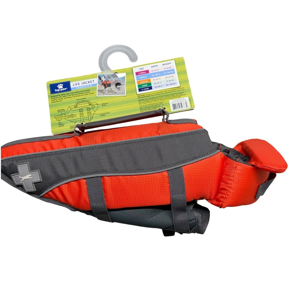 Top Paw Orange Neoprene Dog Life Jacket Small 15-30 lbs Water Safety Vest Handle - Picture 2 of 6
